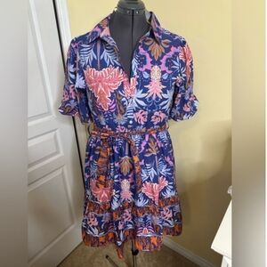 Floral Mini Dress - Blue and Pink